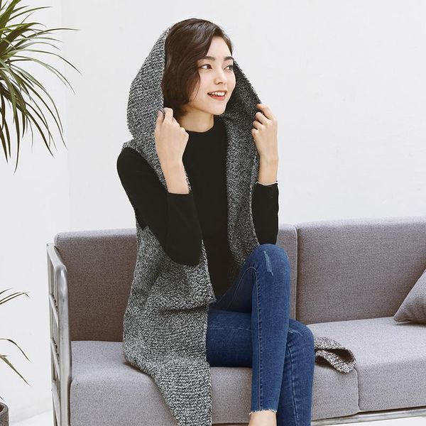 

women's vests yasuguoji autumn sweaters fashion 2021 women slim waisted sleeveless ladies long cardigan hooded knitted, Black;white