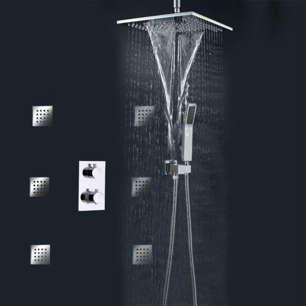 

bathroom thermostatic shower faucet set concealed bath mixer system 10 inch brass waterfall rain head sets