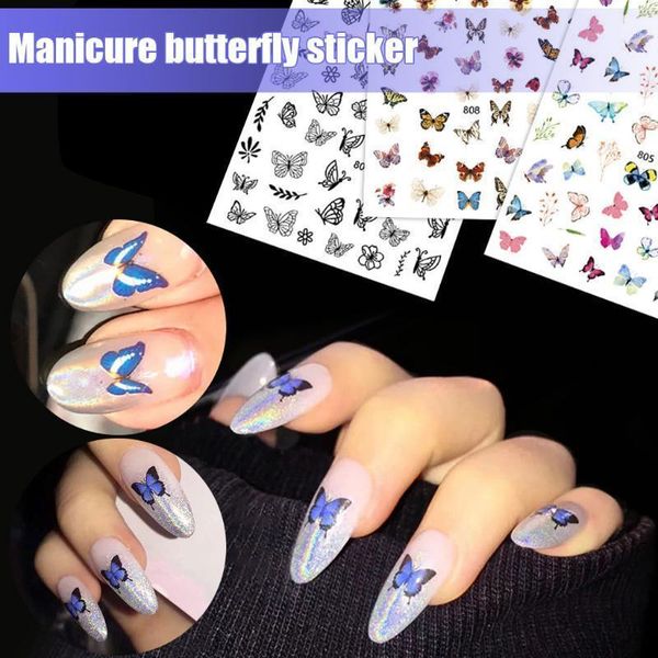 

nail sticker art water transfer decals leaf summer diy manicure butterfly1, Black