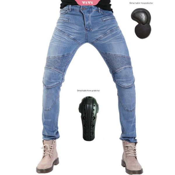 

men's jeans motorcycle racing pants fall-resistant riding casual slim trousers with extended protective gear, Blue