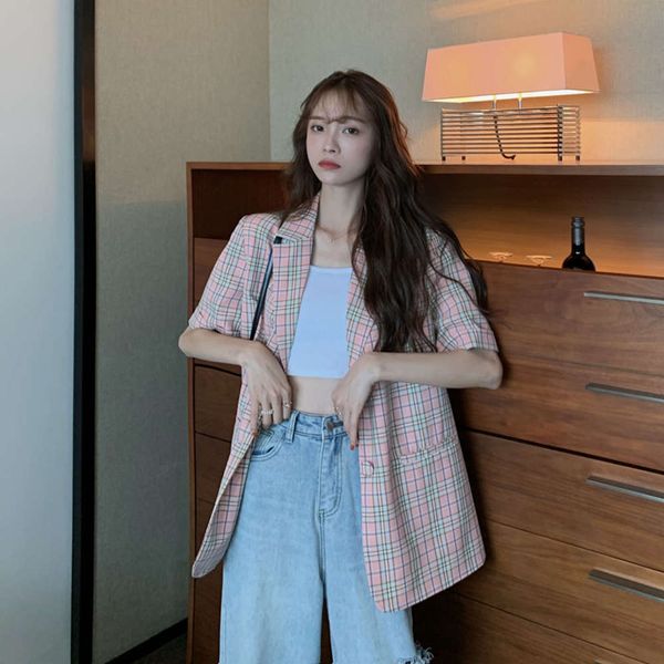 

women's jackets coats control 3 spring and summer 2021 casual loose show thin short sleeve suit 6089# ctn6, Black;brown