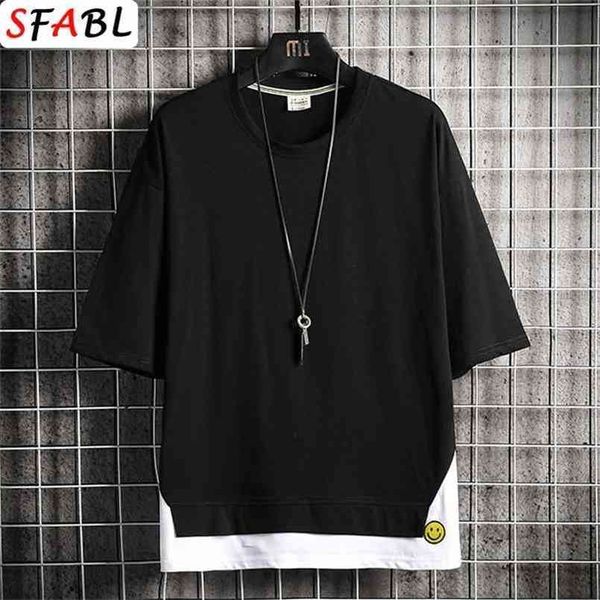 

sfabl trend patchwork cotton t shirt men's cool streetwear t-shirt letter print tees men hip hop oversize male tshirt 210716, White;black