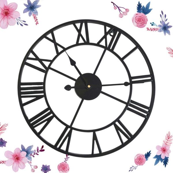 

roman number wall clock creative iron decor living room (black) clocks