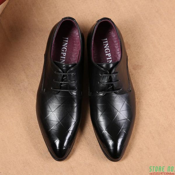 

dress shoes men autumn wedding oxfords luxury leather lace-up business casual shoe mens fashion formal flat, Black