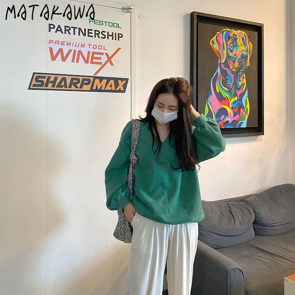 

round neck women's sweatshirt autumn and winter hoodie v-neck reversible plus velvet fleece womens 210506, Black