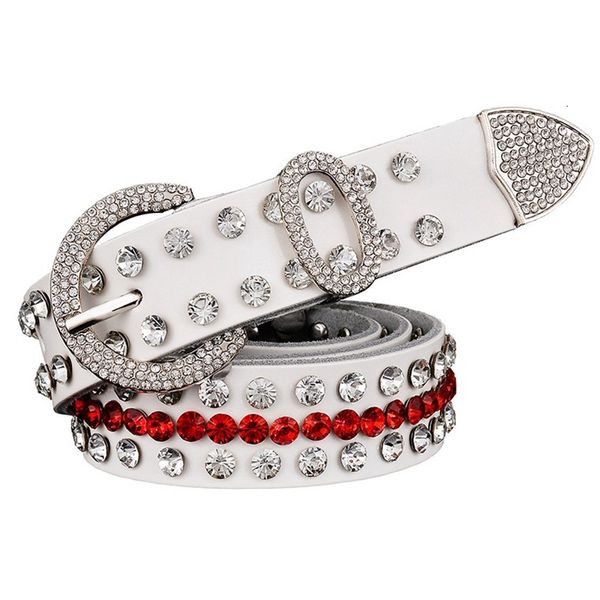 

diamond belt fashion women's leather full of diamond color white pin buckle, Black;brown