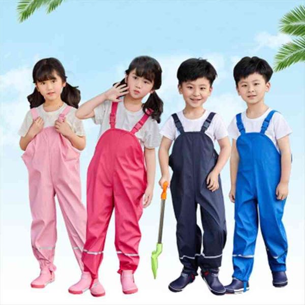

autumn 2-8 years children waterproof pants boys girls outdoor pu strap rain pants waterproof spring boys overalls, Blue