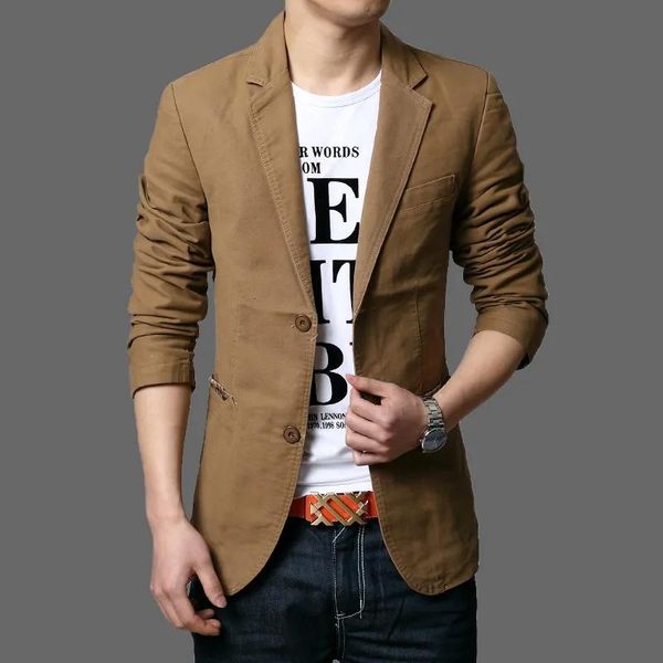 

men's suits & blazers 6xl 2021 spring autumn men blazer fashion slim casual suit jacket single breasted cotton outerwear male 3 colors, White;black
