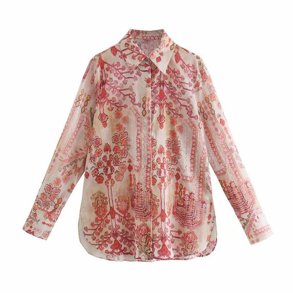 

women's blouses & shirts 2021 women retro flowers print blouse long sleeve chic female vintage shirt, White
