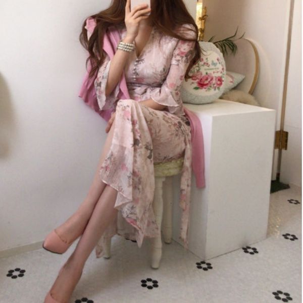 

casual dresses chic summer women print midi chiffon slim elegant bandage runway vestido party dress ef9t, Black;gray