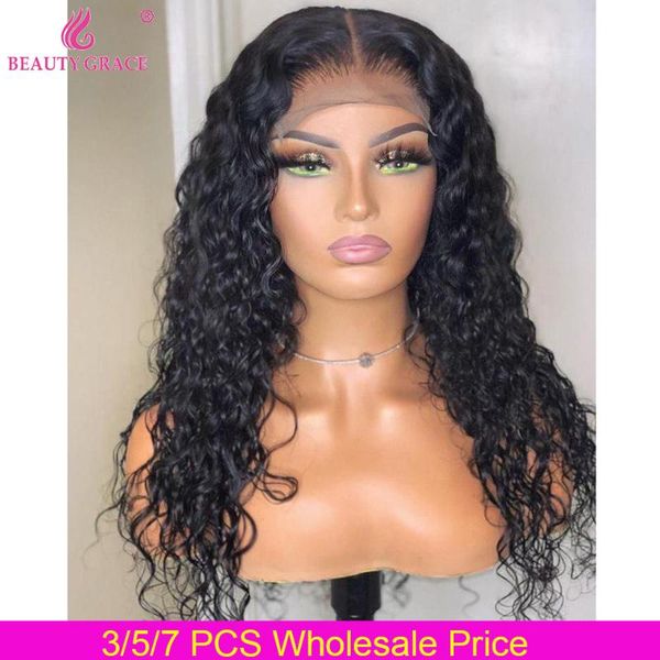

lace wigs wholesale water wave front human hair wig transparent wet and wavy frontal preplucked 4x4 closure, Black;brown