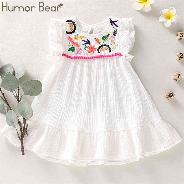 Verão moda bebê garoto menina infantil sem mangas bordado ruffles flor princesa vestido roupas por atacado 210611