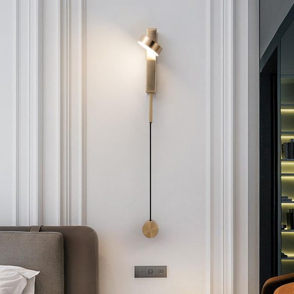 

creative art-deco black gold led wall sconce lamp bedroom bedside 7w 12w decoration light 80cm hanging wire rotary switch