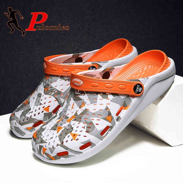 

pulomies summer men and women sandals slippers casual camouflage platform clogs couple garden shoes beach, Black