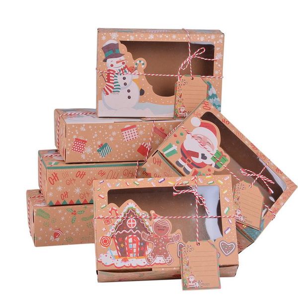 

gift wrap 3/6/12pcs christmas cookie box kraft paper candy boxes bags food packaging party kids year decor
