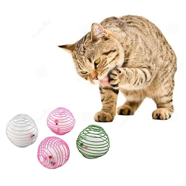 

cat toys pet self-expanding wire elastic cage mouse toy funny interesting interactive random colors -
