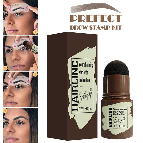 

women one step eyebrow enhancers brown stamp shaping kit hairline repair powder with 10 pcs eyebrow card