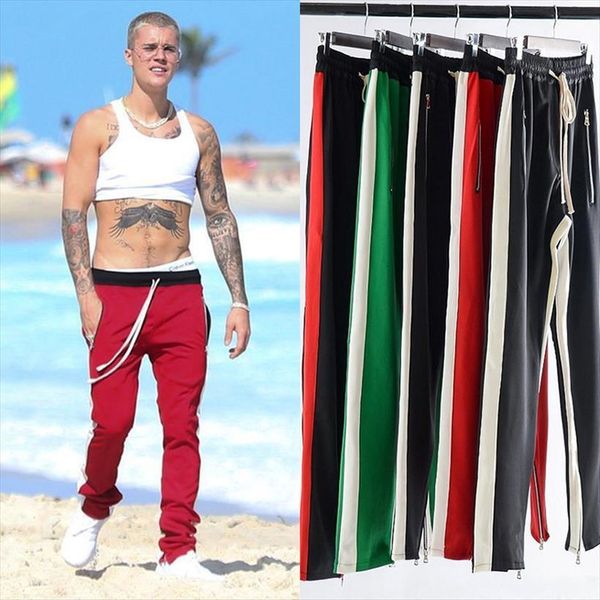 

striped track hip hop joggers women pants male streetwear colorblock zipper loose sweatpants slim fit trousers, Black