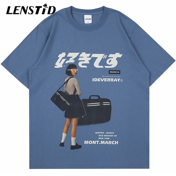 

lenstid summer men short sleeve tshirt hip hop japanese girl print t-shirt streetwear harajuku casual cotton loose tees 210706, White;black