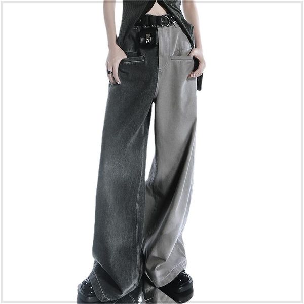 

women's jeans women clothing 2021 patchwork wide leg high waist denim pants capris long trousers retro all match, Blue