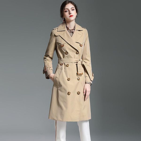 

women's trench coats khaki windbreaker women in the long style of fashion waist close match female coat show thin, Tan;black