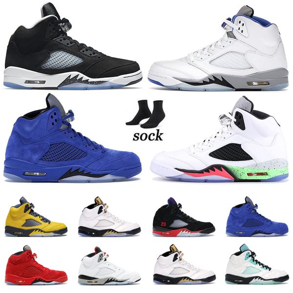

5 5s basketball shoes raging bull men sports sneakers ice blue red suede oregon ducks mens trainers