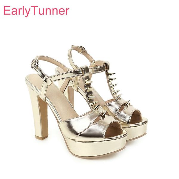 

dress shoes 2021 summer brand glamour gold beige women platform sandals spike high heel lady slingback plus big size 43, Black