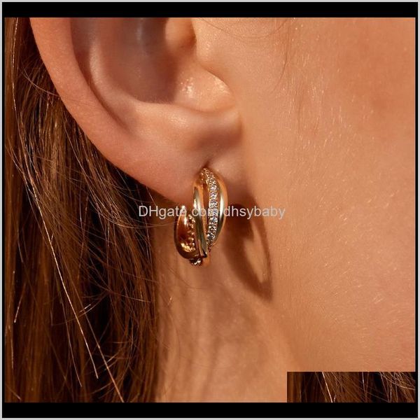 

hie luxury cross hoop zircon geometric earrings minimalist copper jewelry rhinestone hoops aessories for women wholesale, Golden;silver