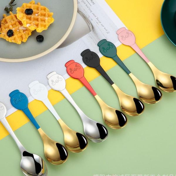 

8colors stainless steel cartoon cock spoon coffee tea kids stirring el restaurant party dinnerware flatware kitchen tools,1pc spoons