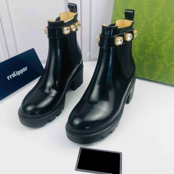 

famous designer brand-name women boots thick-soled thick-heel martin boots leather bee star shoe desert winter outdoor ladies party buckle a, Black
