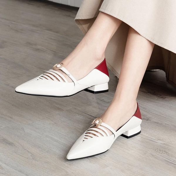 

dress shoes pointed low heel color matching leather sleeve casual square with t-shaped belt women's spring and autumn shoe, Black