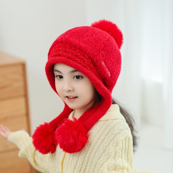 

caps & hats child girl warm winter hat cute children woolen knit plus thick velvet beret lovely ball cap 6-9years, Yellow