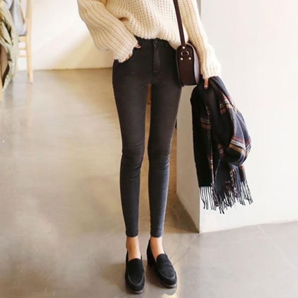 

jeans fashion skinny pockets ankle pants women's high waist stretch slim gray 2021 super stretchy, Blue