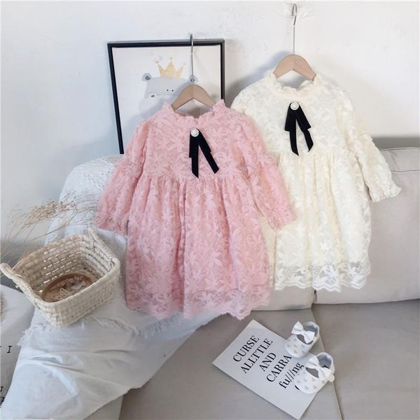 

spring arrival girls long sleeve lace dress kids dresses with bow clothes girl's, Red;yellow
