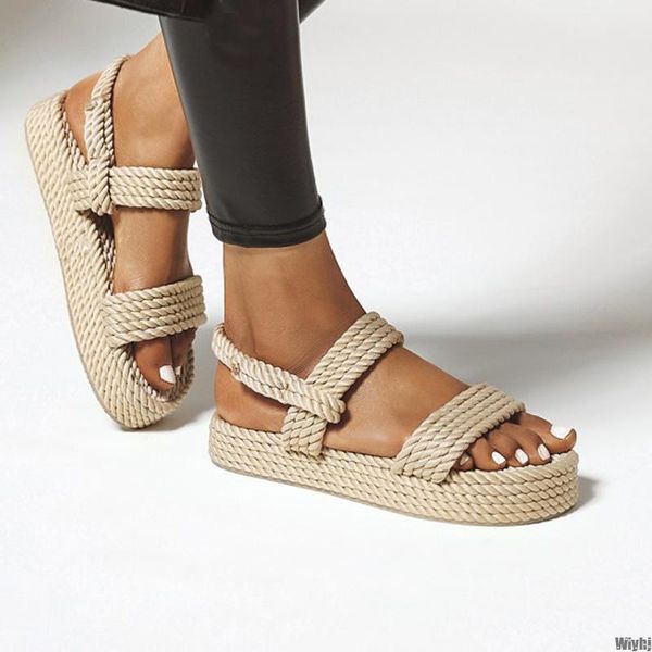 

women's summer sandals rope fisherman woven platform casual shoes ladies xl black