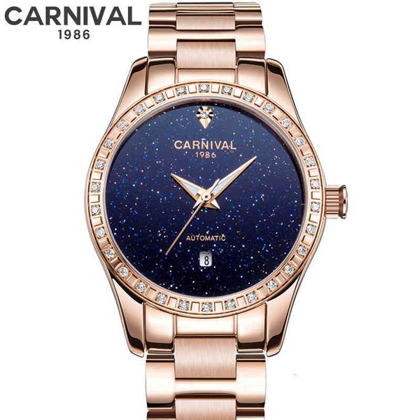 

women's watches 2019 starry luxury skies automatic mechanical waterproof clock lighting relogio feminino, Slivery;brown