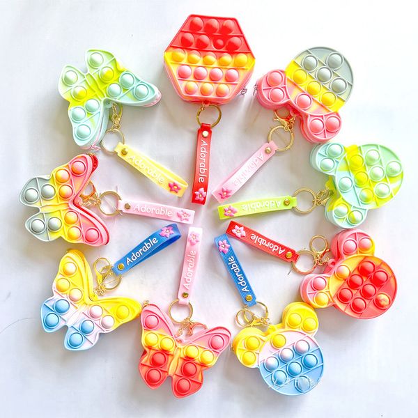 

fidget coin purse key chain pendant toys push sensory bubble colorful decompression toy keychain cartoon simple dimple educational school ba