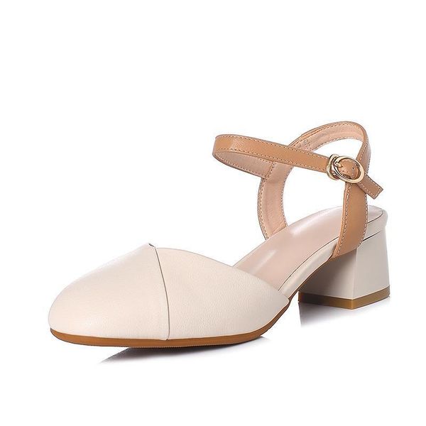 

dress shoes women's summer 2021 genuine leather fashion middle heel hollow banquet ladies, Black