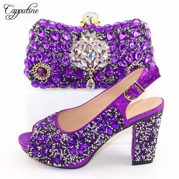 

dress shoes amazing purple party set high heel and evening bag with crystal stones cr940 height 9.3cm, Black