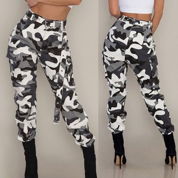 

camo cargo high waist hip womens pants hop trousers military camouflage long pant dance capris 10, Black;white