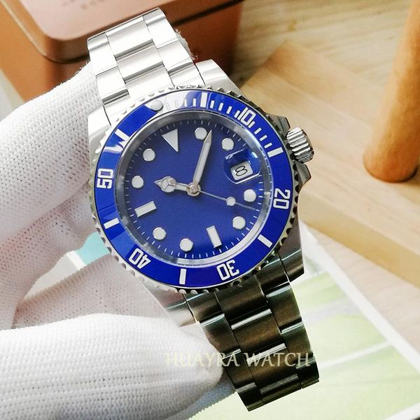 

wristwatches stainless steel 40mm watch men's classic automatic mechanical sapphire crystal blue ceramic ring dial date, Slivery;brown