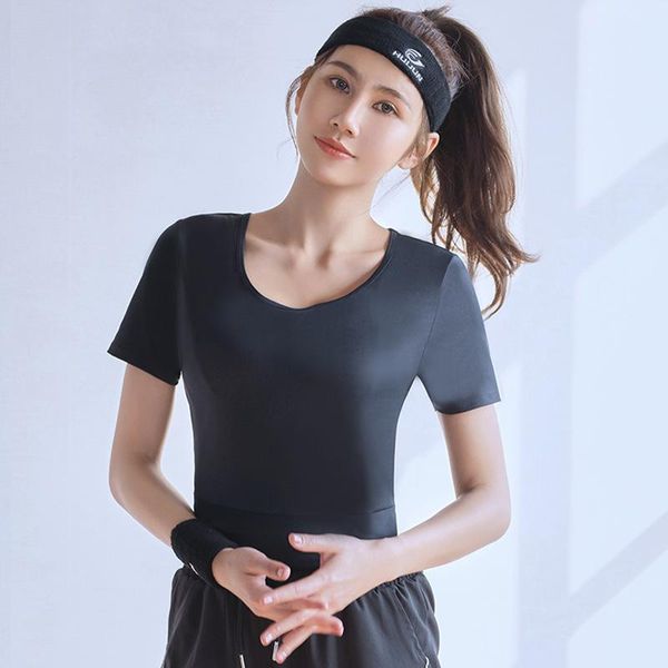 

yoga outfit ranmo short sleeve women open back running clothes pilates loose workout sportswear quick dry dance shirts