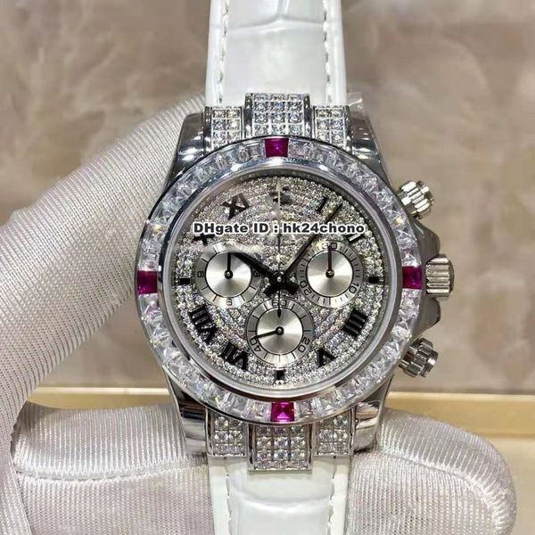 

luxury watches 116599 4ru 40mm steel diamond eta7750 automatic chronograph mens watch sapphire pavÃ© diamonds dial leather strap gents wristw, Slivery;brown