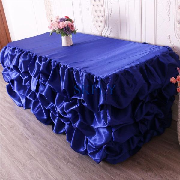 

table cloth sk002b wedding birthday 6ft rectangle ruffled royal blue satin with top
