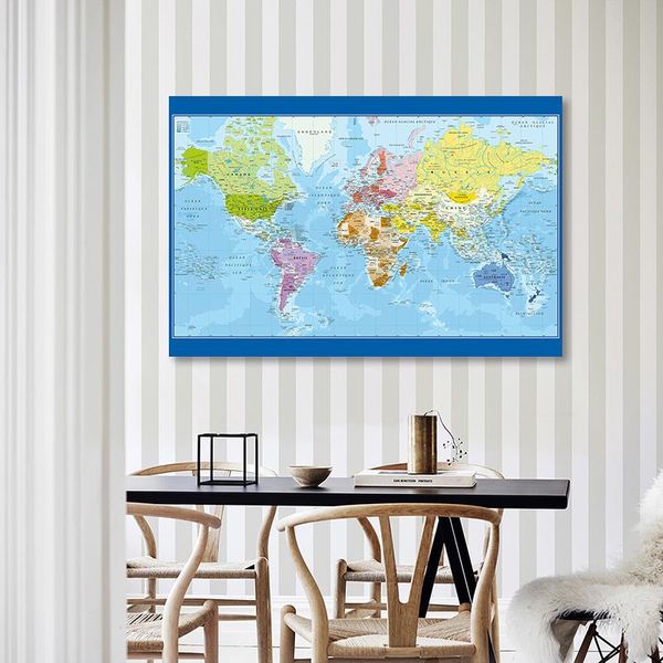 

paintings the world political map in french language canvas painting home wall decoration art pictures vintage posters school supplies