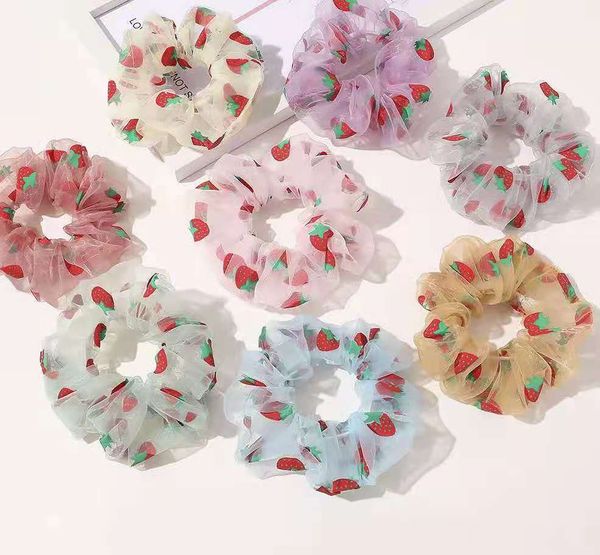 2021 Moda Coréia Doce Bordado Flores Transparentes Malha Scrunchies Mulheres Headband Acessórios De Cabelo