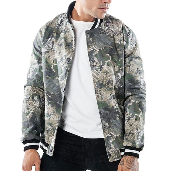 

fashion jacket men's autumn and winter camouflage snake pattern rib stand collar printing design b5527, Black;brown