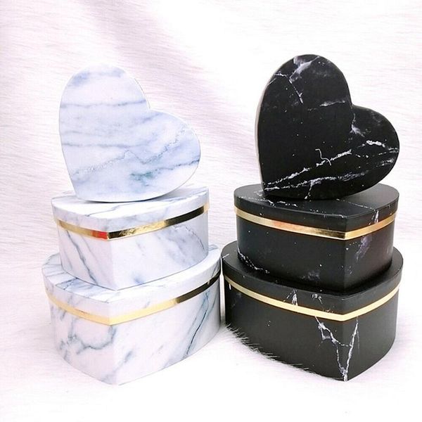 

gift wrap 3pcs/set heart shaped marbled pattern box candy container packaging wedding party case diy flower birthday boxes