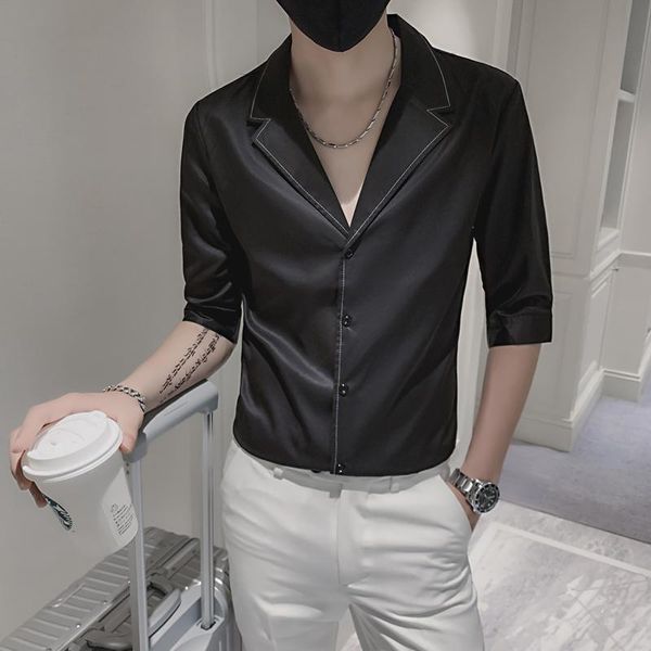 

solid shirts for men half sleeve slim casual shirt 2021 summer business suit collar formal dress social male clothing men's, White;black