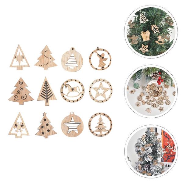 

christmas decorations 1 set 54 pcs diy accessories cartoon wooden (brown)